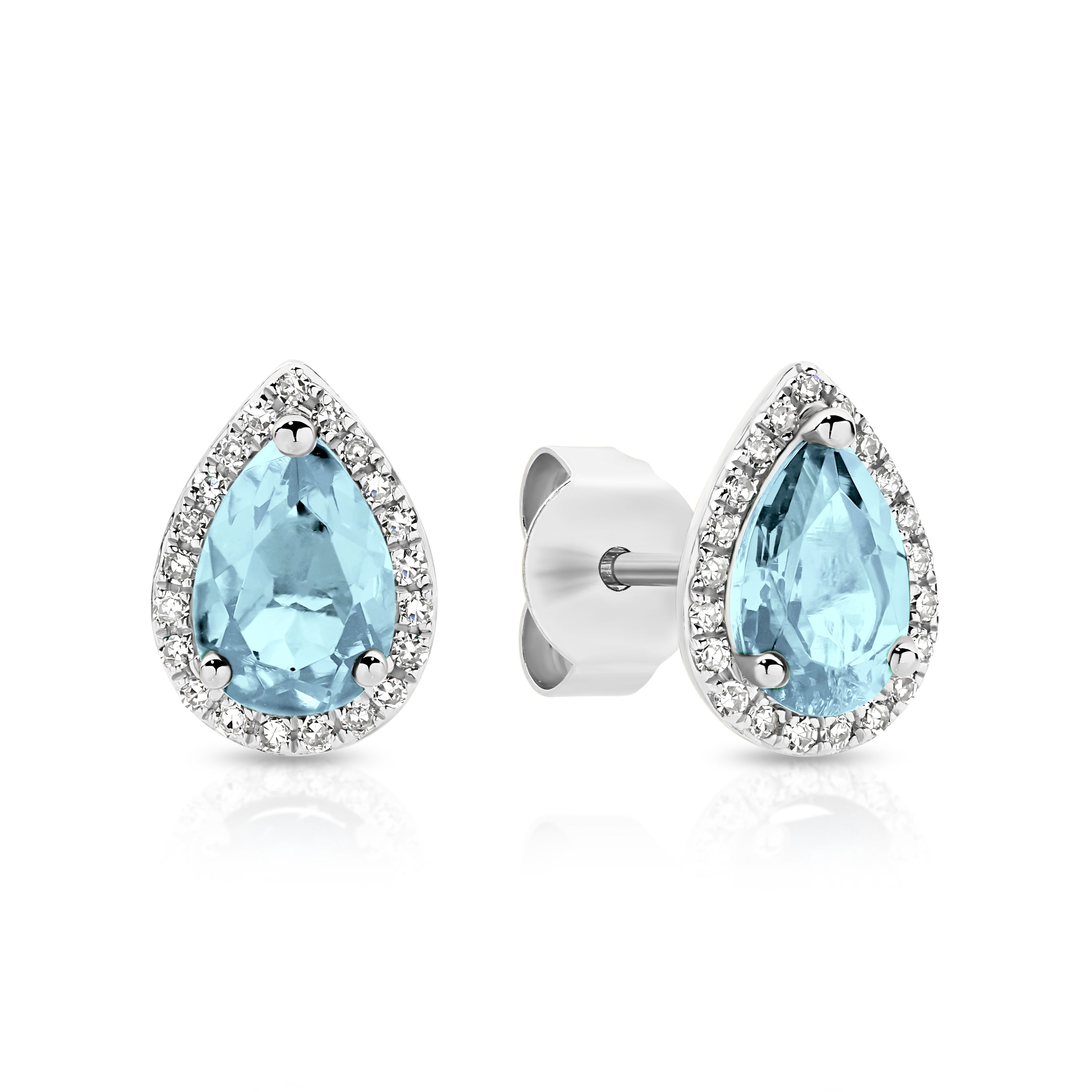 9ct White Gold Aquamarine and Diamond Studs