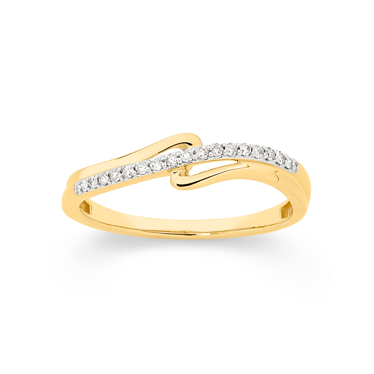 9ct yellow gold 0.10ct diamond crossover ring