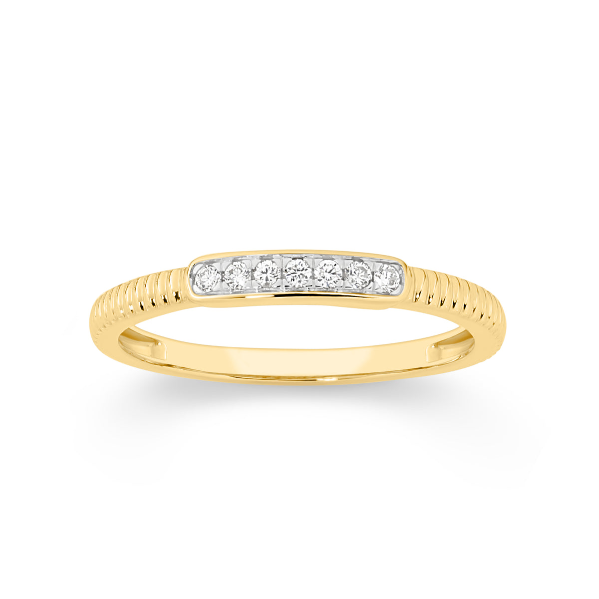 9ct yellow gold 0.07ct diamond set textured band ring