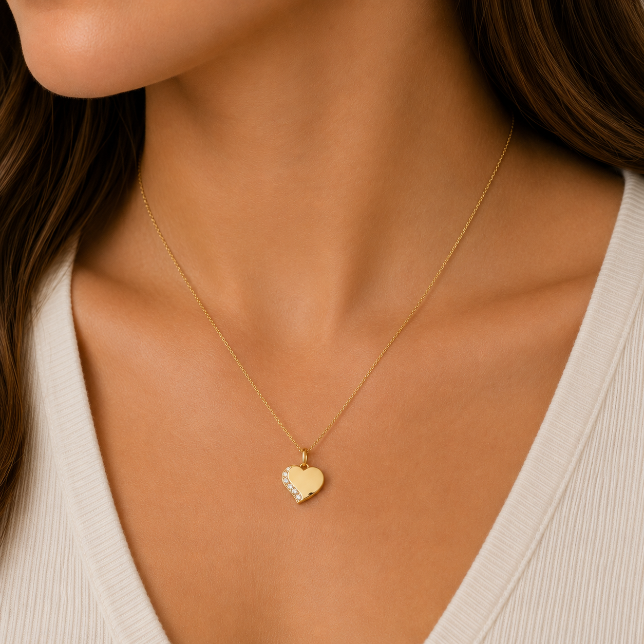 9ct Yellow Gold Heart Disc Pendant with Cubic Zirconia