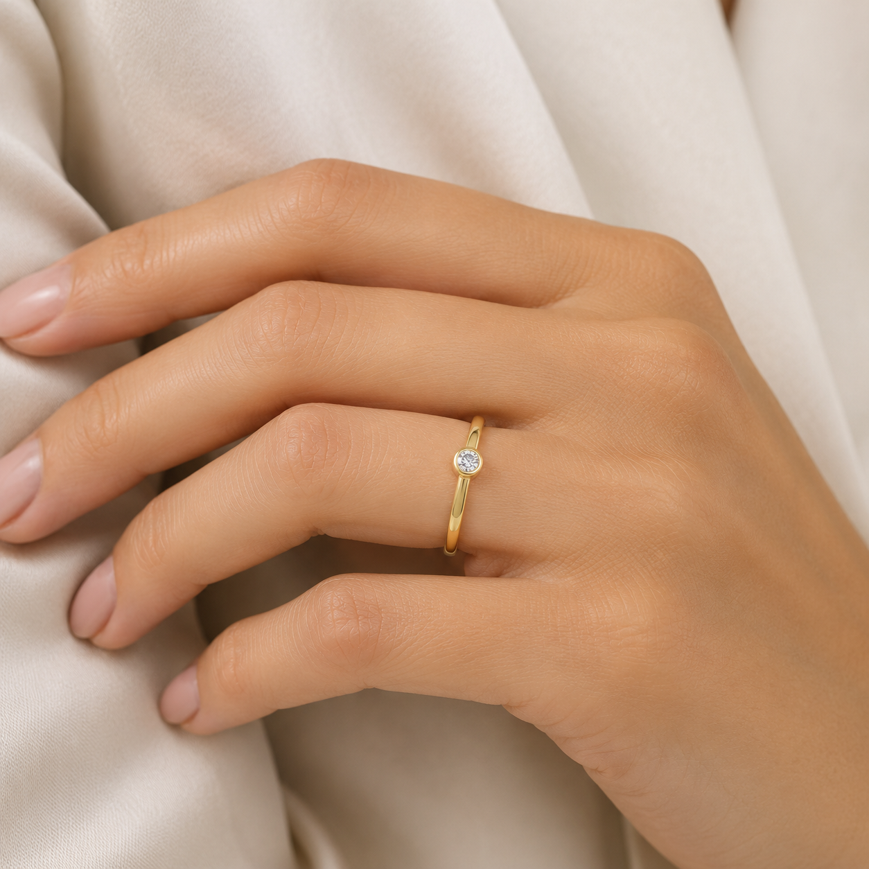 9ct yellow gold bezel set round cubic zirconia ring