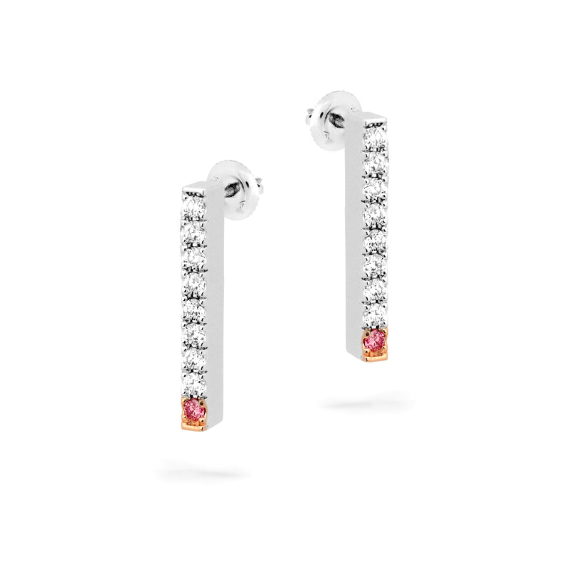 18ct white gold Pink Diamond bar earrings