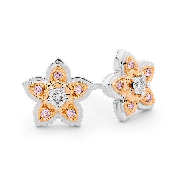 18ct WG Pink Diamond flower earrings