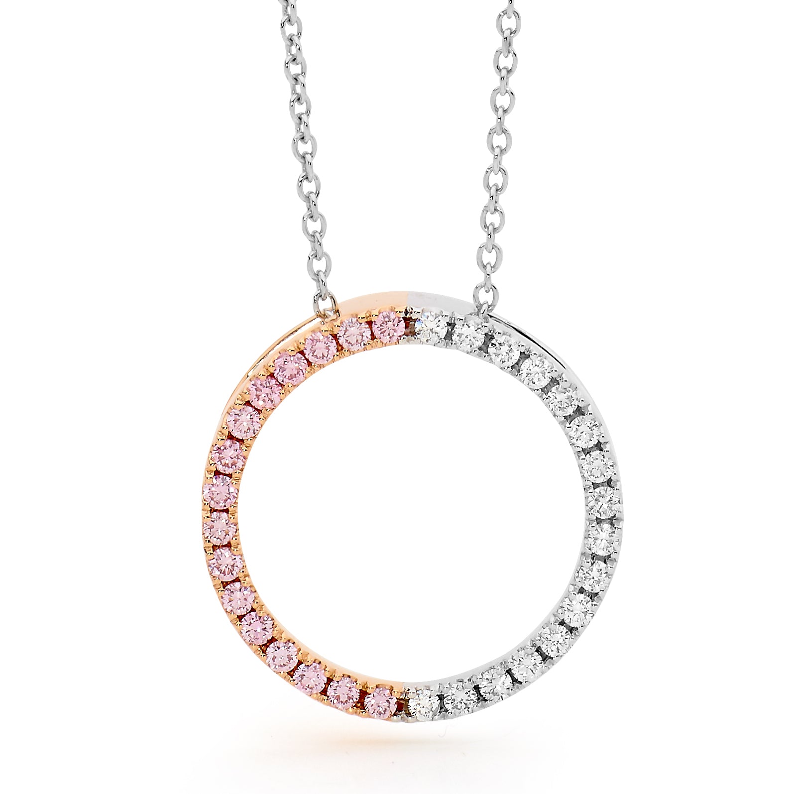 18ct WG & RG Pink Diamond circle pendant