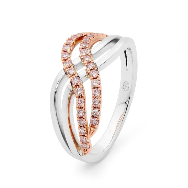 18ct Pink Diamond wave crossover Ring