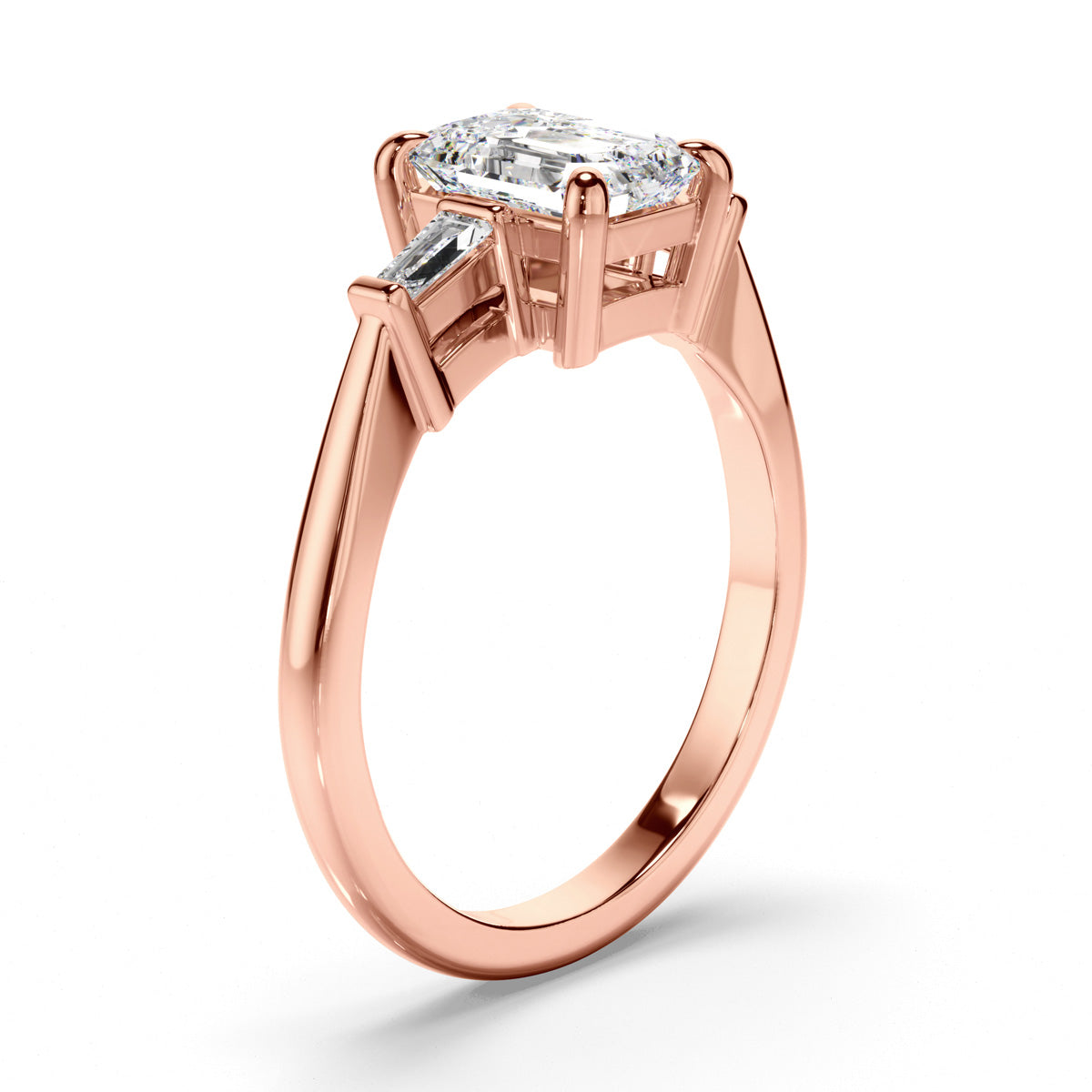 Emerald Cut Diamond Trilogy Engagement Ring with Baguette Sides