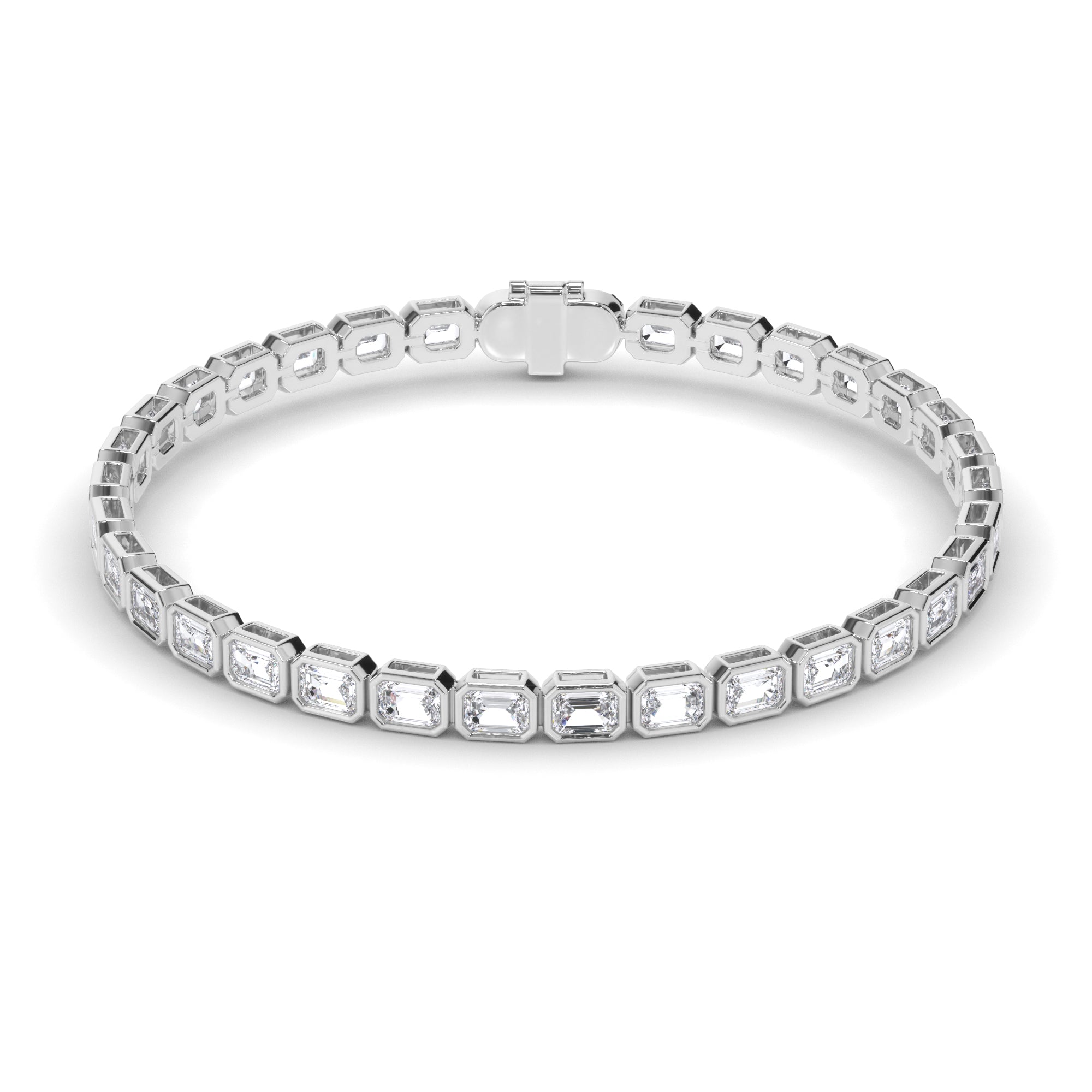 Emerald Cut Natural Mined Diamond Bezel Set Tennis Bracelet