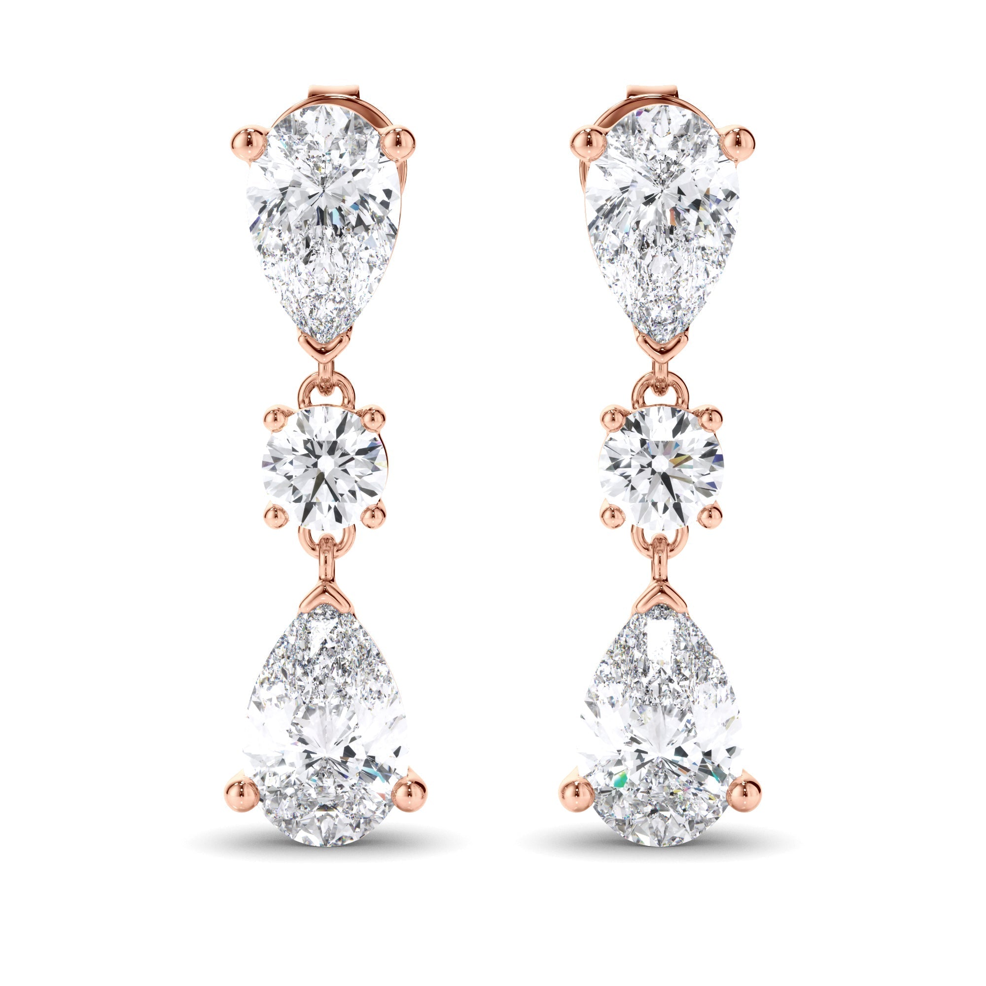 Pear & Round Brilliant Cut Diamond Drop Earrings