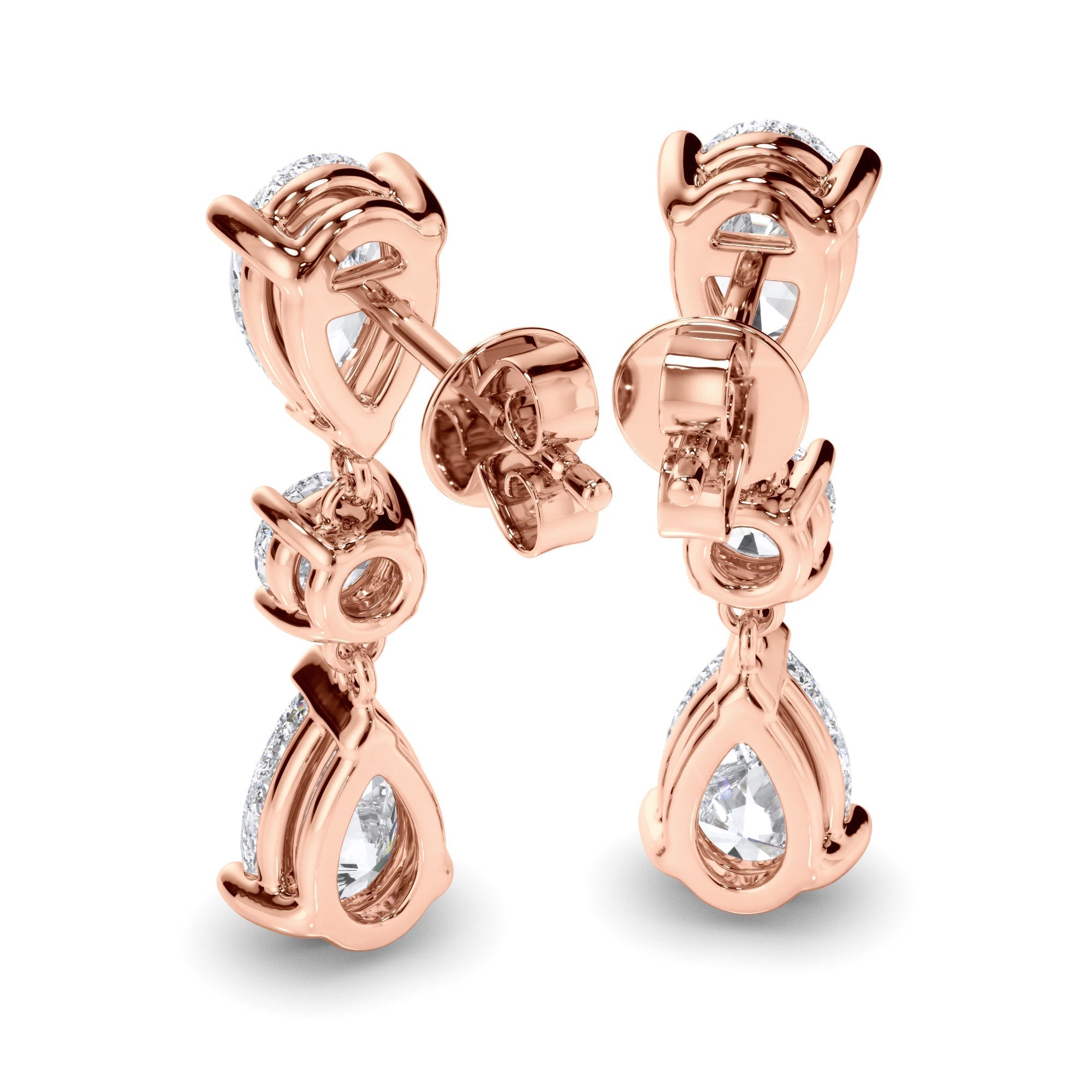 Pear & Round Brilliant Cut Diamond Drop Earrings
