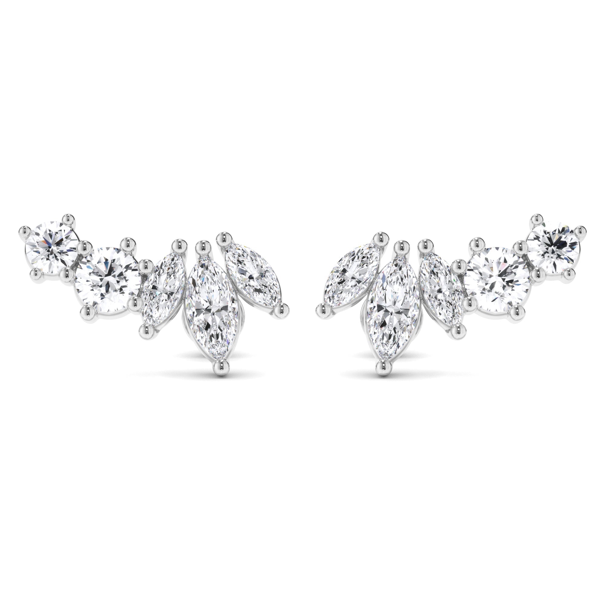 Marquise & Round Brilliant Cut 5-Stone Stud Earrings