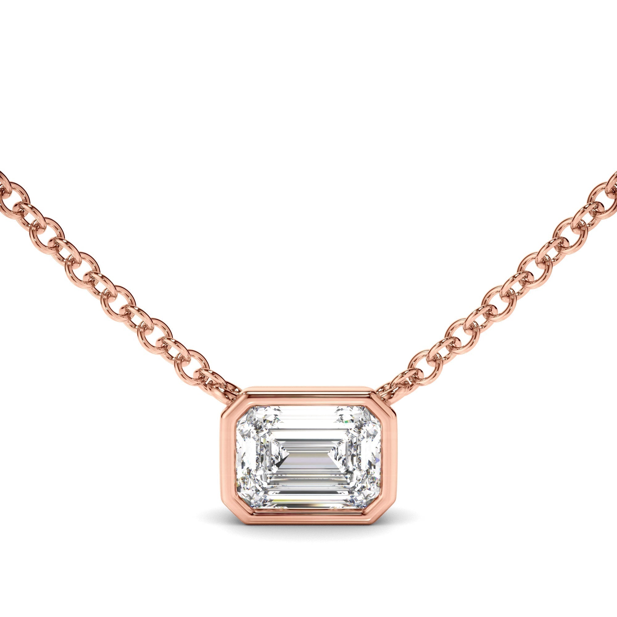 Emerald Cut Diamond Bezel Set Necklet