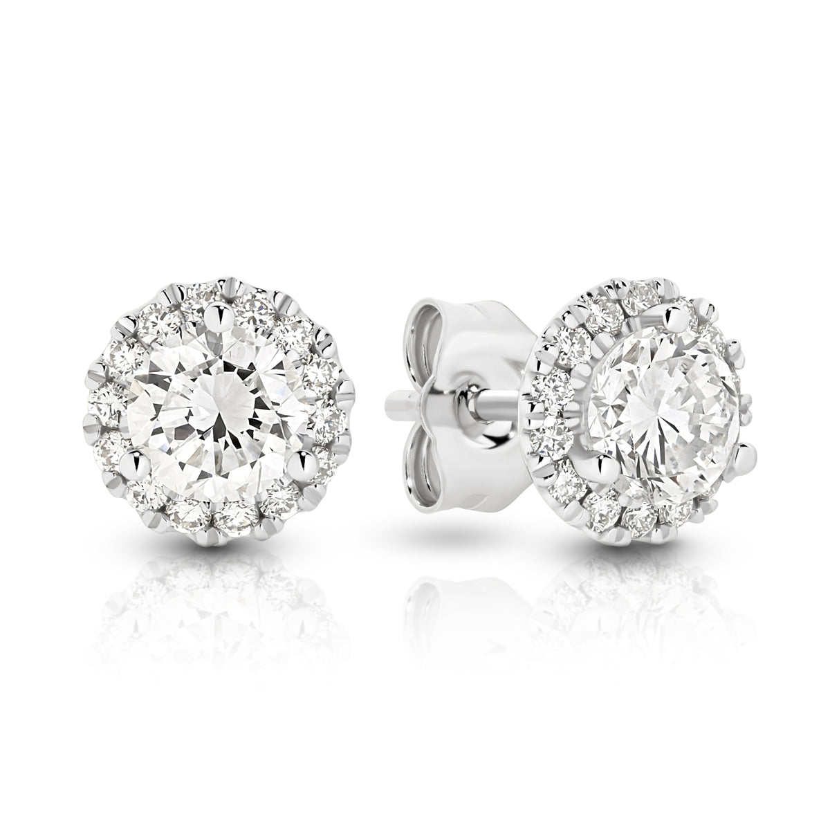 9ct white gold 1.00ct lab grown diamond halo stud earrings