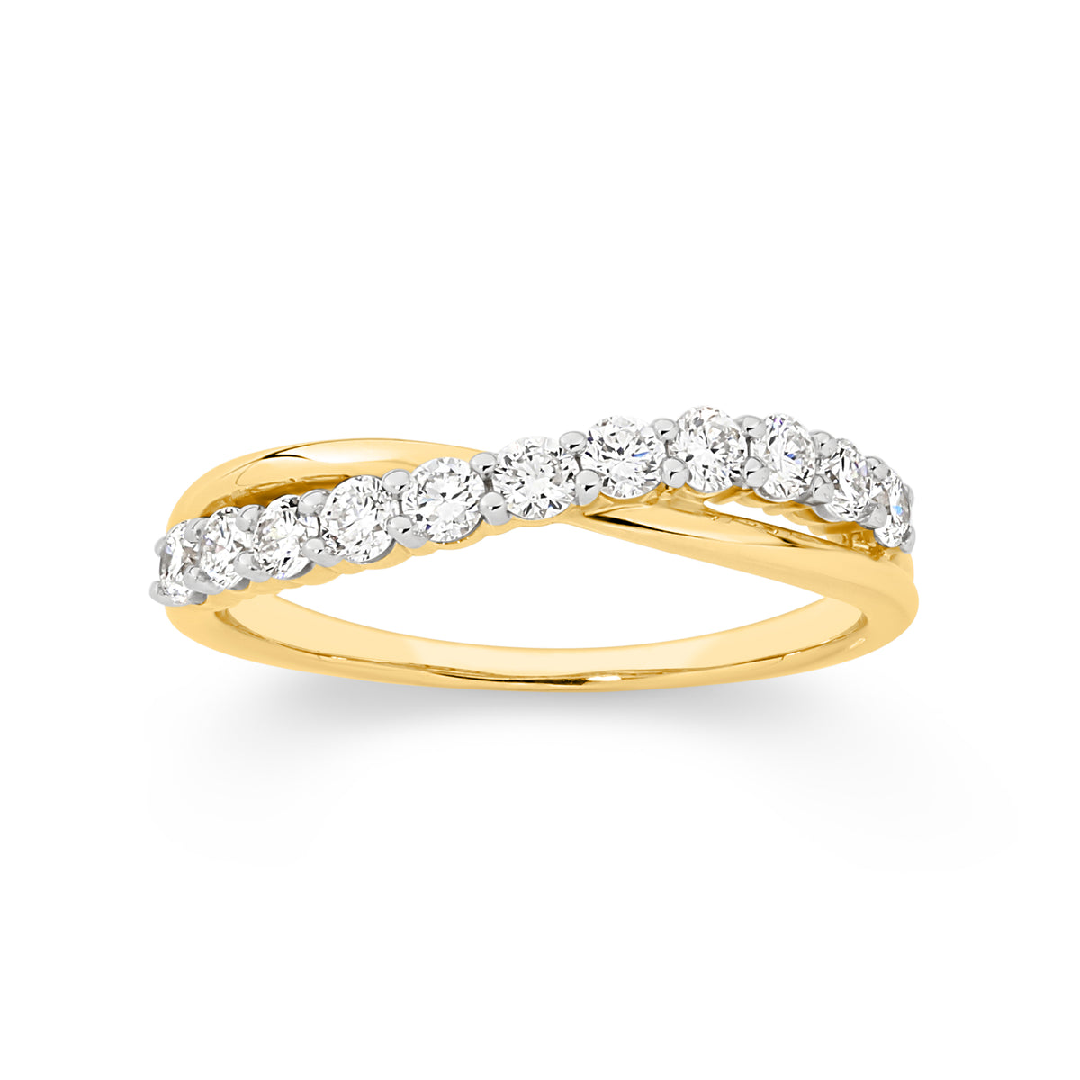 9ct yellow gold 0.50ct lab diamond claw set crossover ring