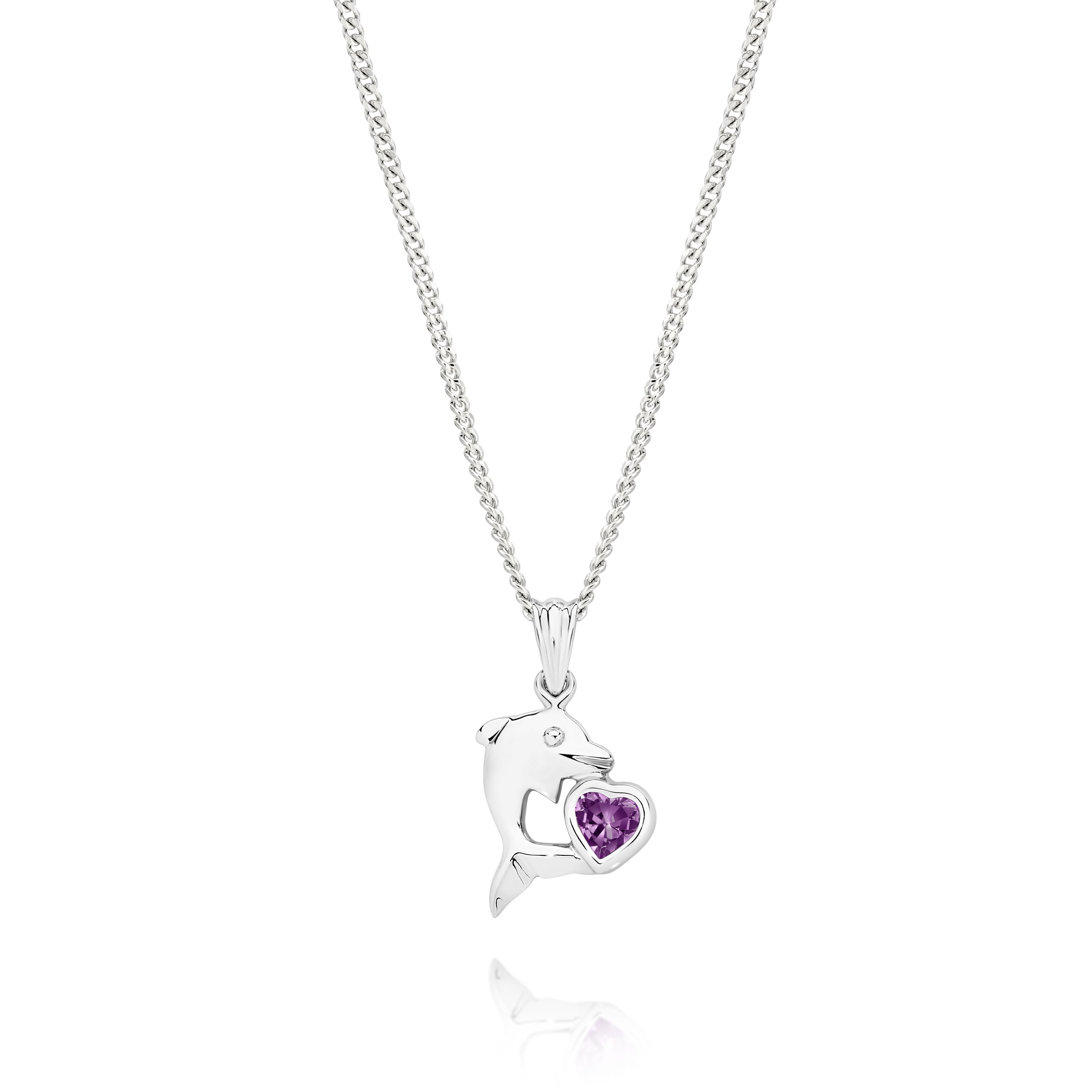Silver Amethyst Heart and Dolphin Pendant
