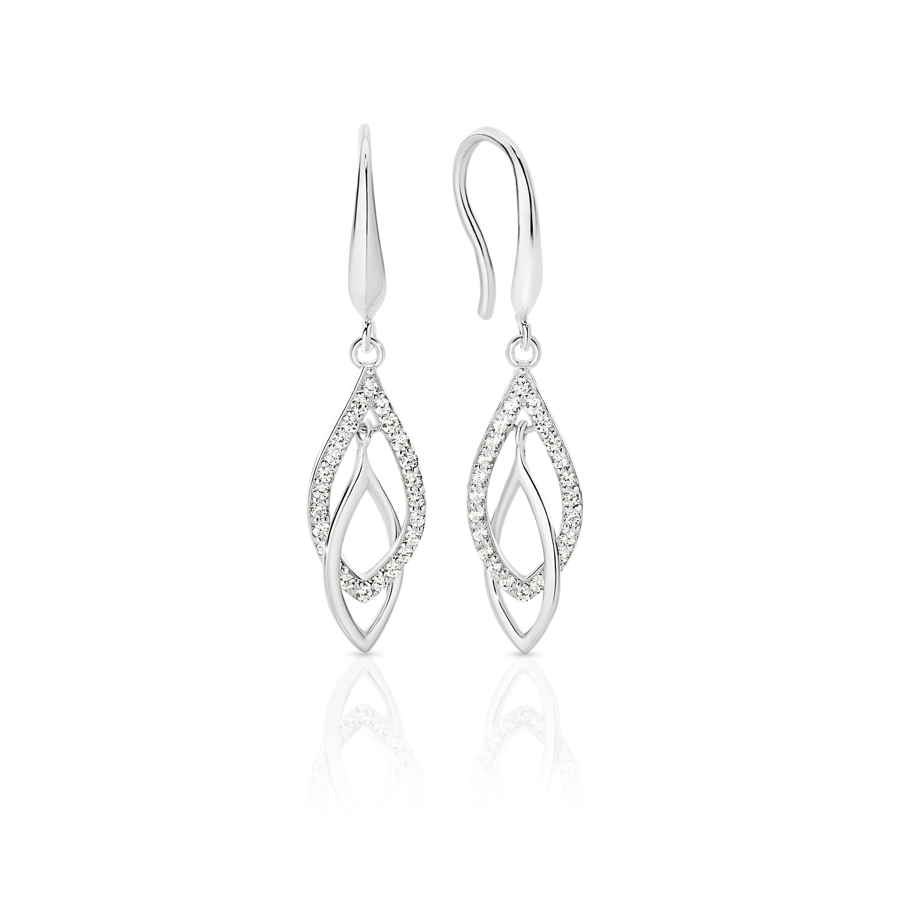 Silver Double Drop CZ Earrings