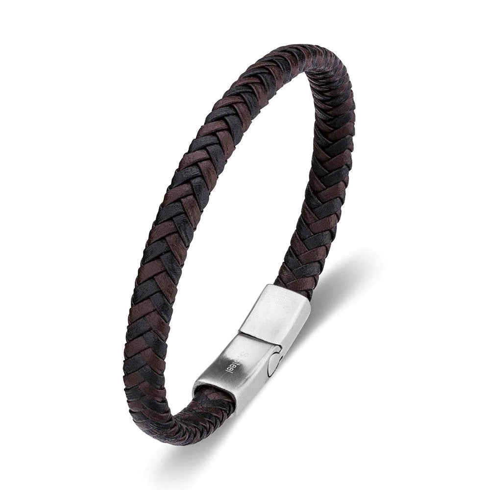 Black & brown leather plait bracelet