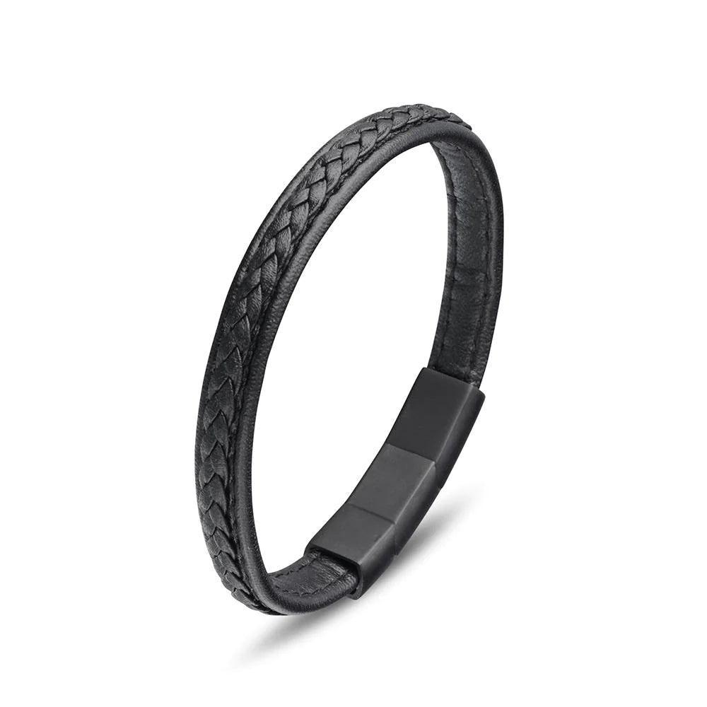 Black leather stitched bracelet