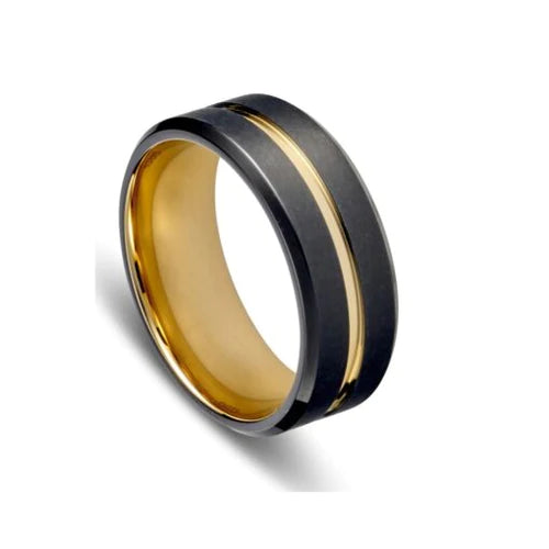 Stainless steel black & gold ring