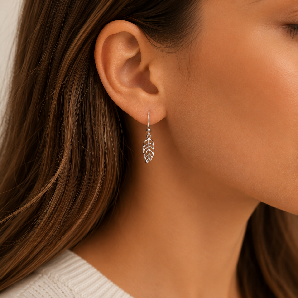 Sterling Silver leaf drop earrings