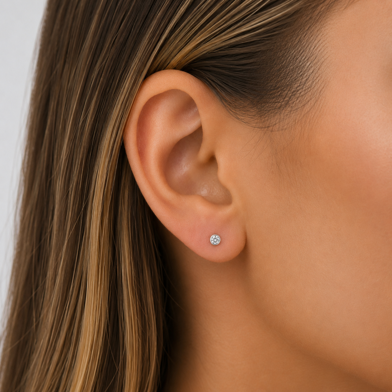 Sterling Silver 3mm cubic zirconia bezel stud earrings