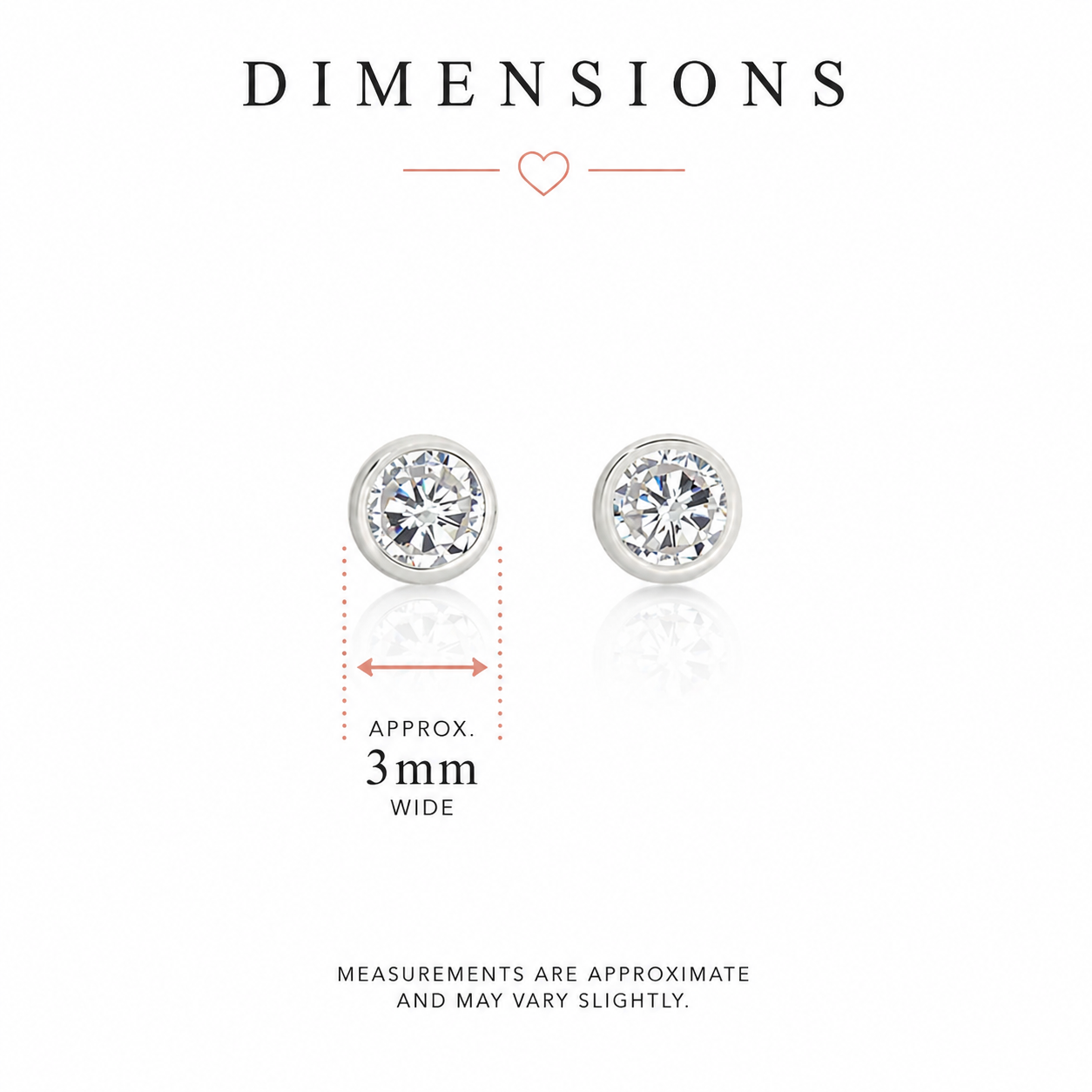 Sterling Silver 3mm cubic zirconia bezel stud earrings