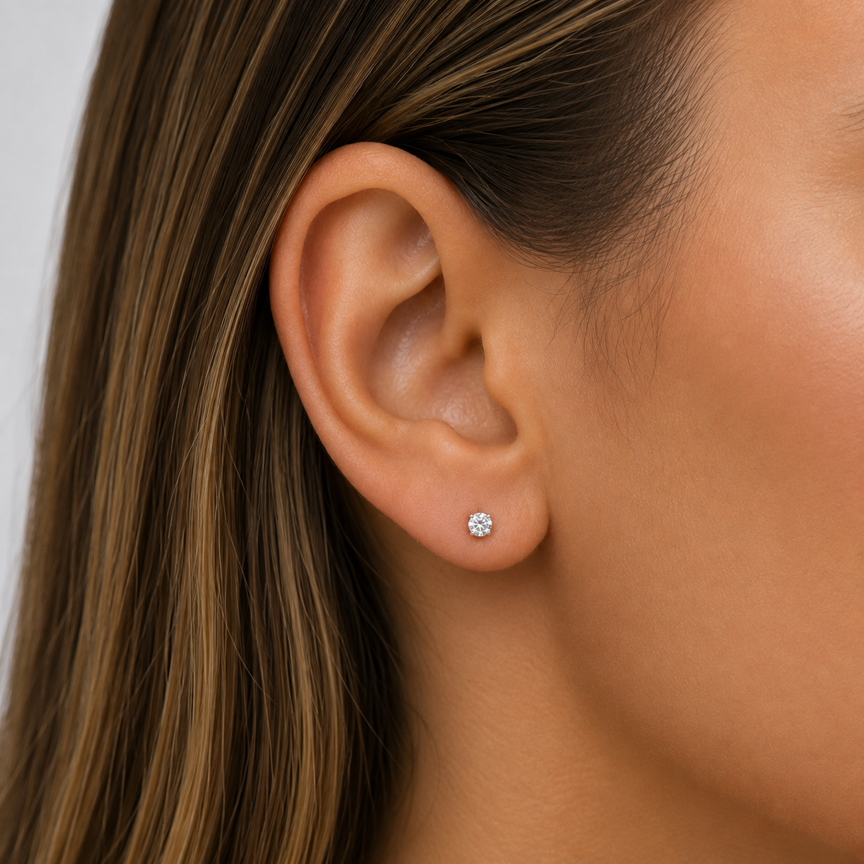 Sterling Silver 3mm round cubic zirconia stud earrings