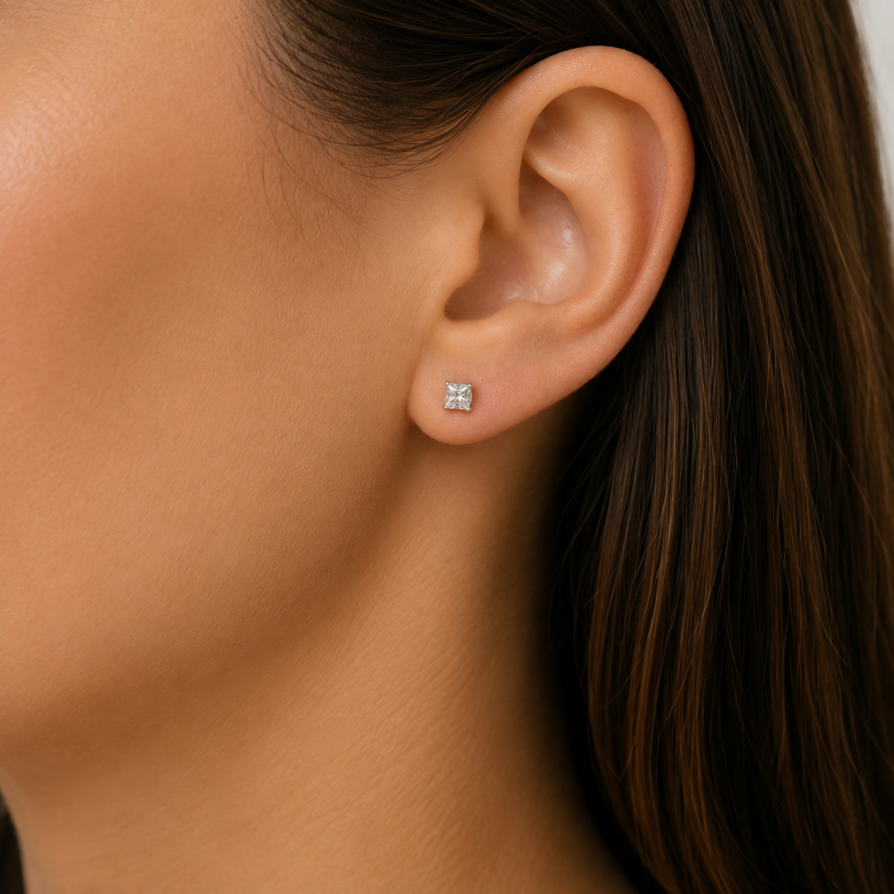 Sterling Silver 4mm square cubic zirconia stud earrings