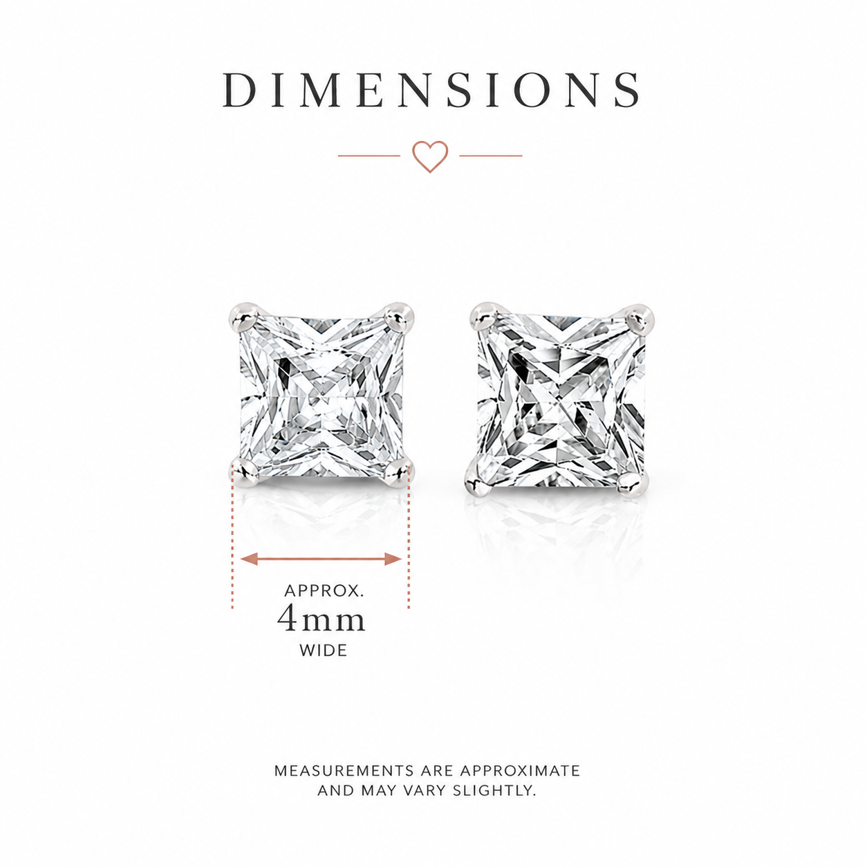 Sterling Silver 4mm square cubic zirconia stud earrings
