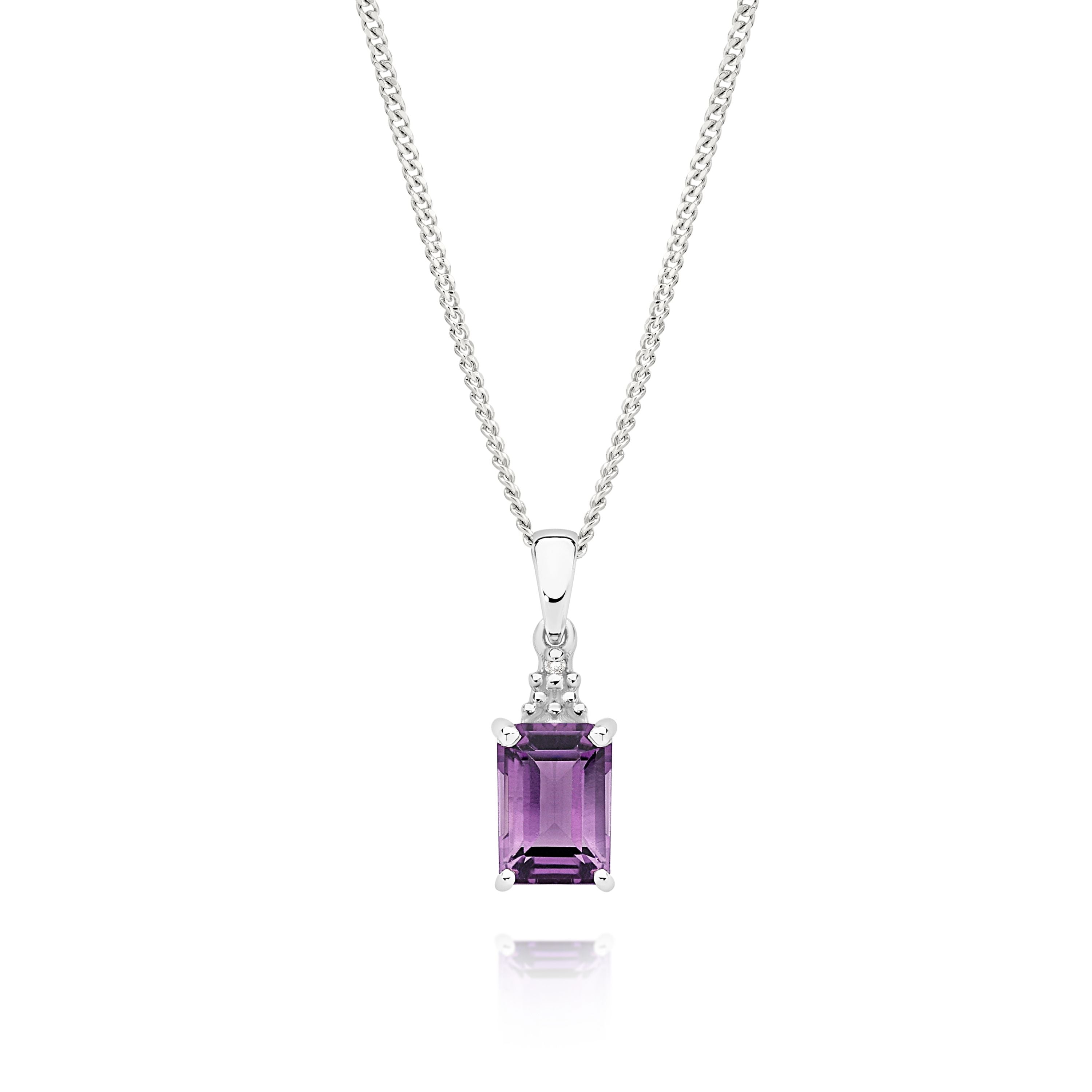 Sterling Silver Amethyst and Diamond Pendant