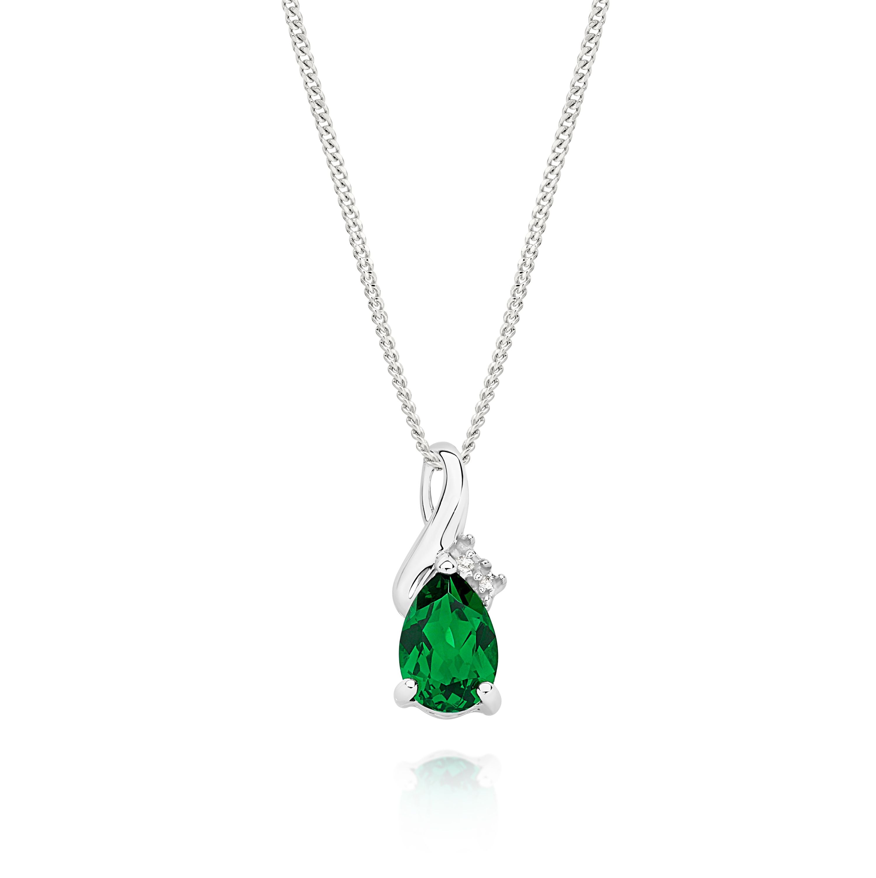 Sterling Silver Created Emerald and Diamond Slider Pendant