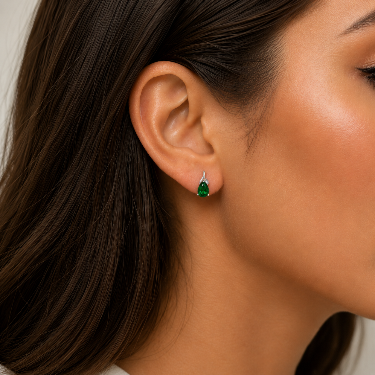 Sterling Silver Created Emerald and Diamond Stud Earrings