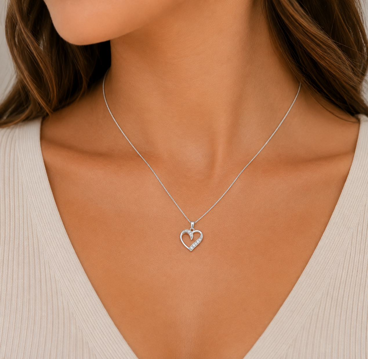 Sterling Silver Cubic Zirconia Heart Pendant