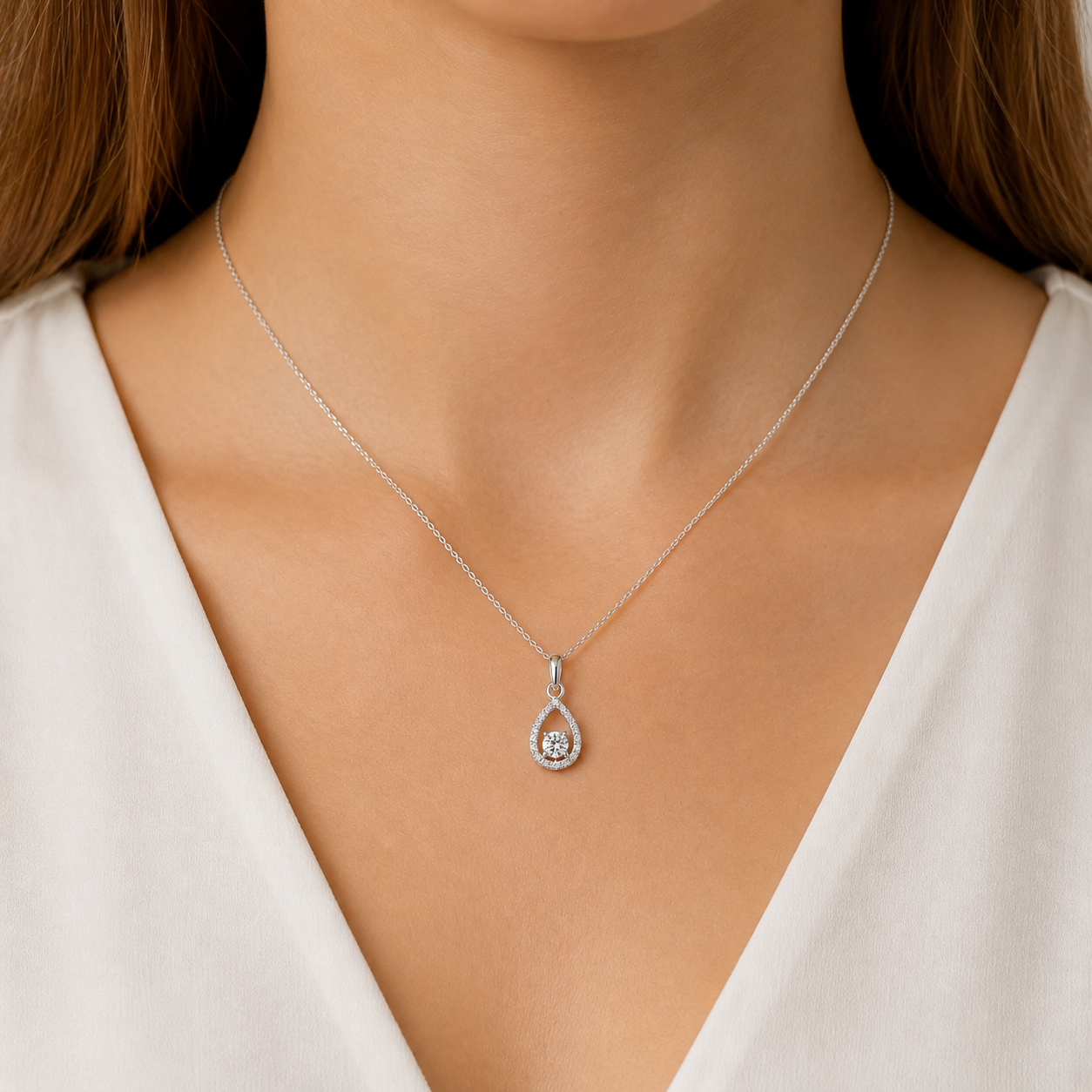 Sterling Silver Cubic Zirconia Pear Shaped Pendant with 45cm Chain