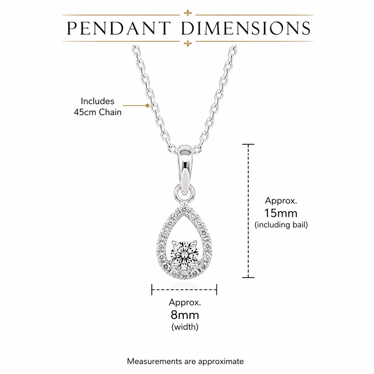 Sterling Silver Cubic Zirconia Pear Shaped Pendant with 45cm Chain