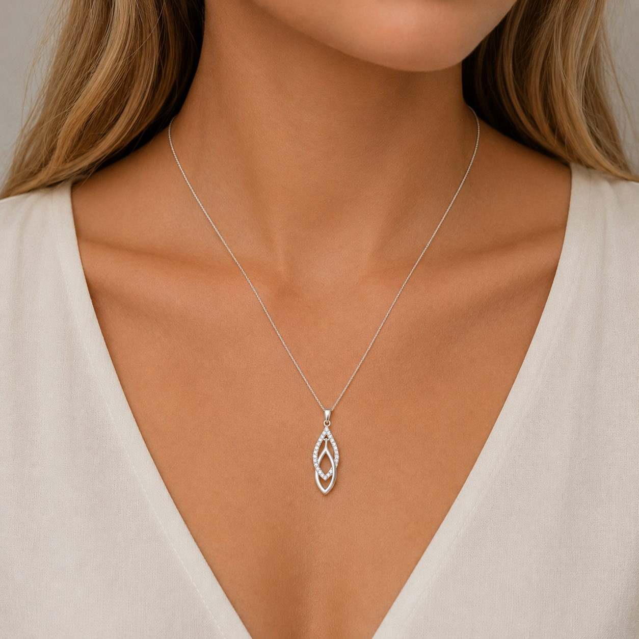 Sterling Silver Double Drop Cubic Zirconia Pendant
