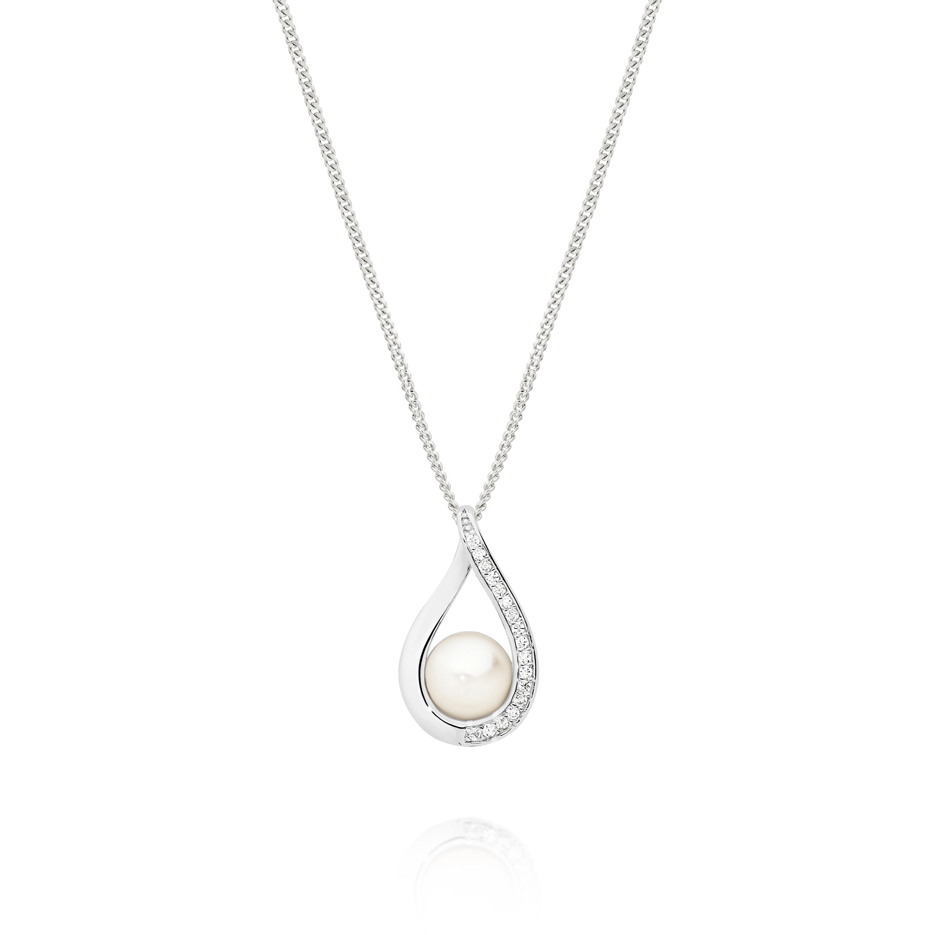 Sterling Silver Freshwater Pearl Cubic Zirconia Flame Slider Pendant