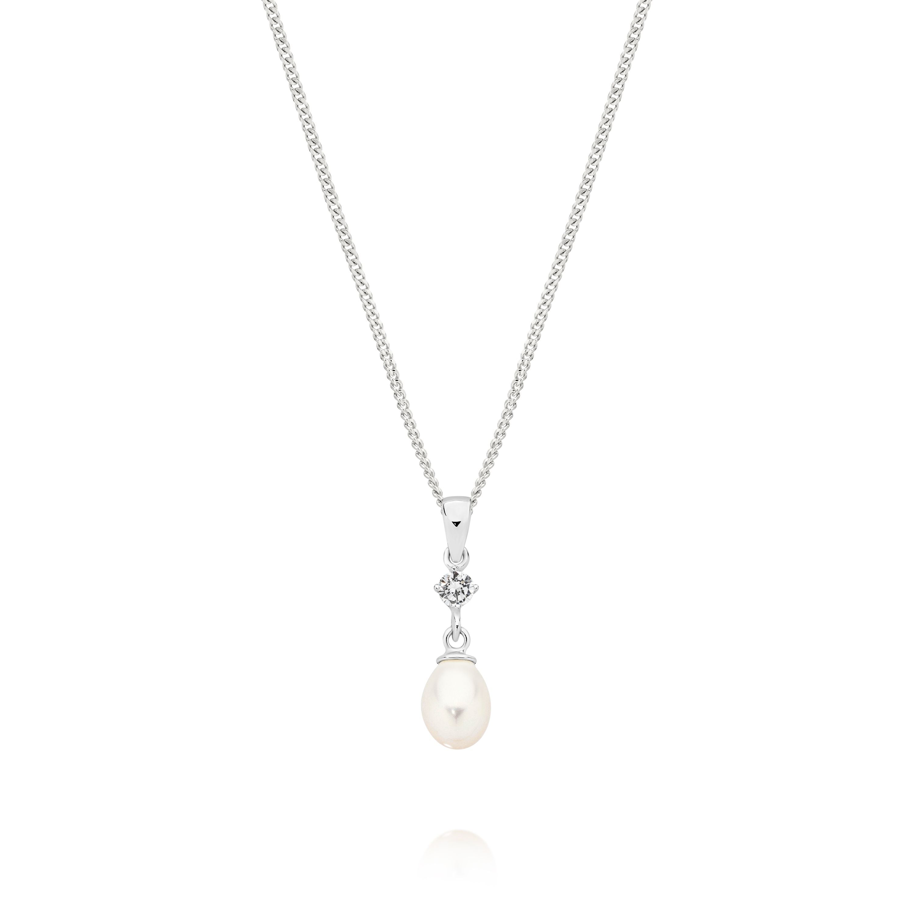 Sterling Silver Freshwater Pearl and Cubic Zirconia Pendant