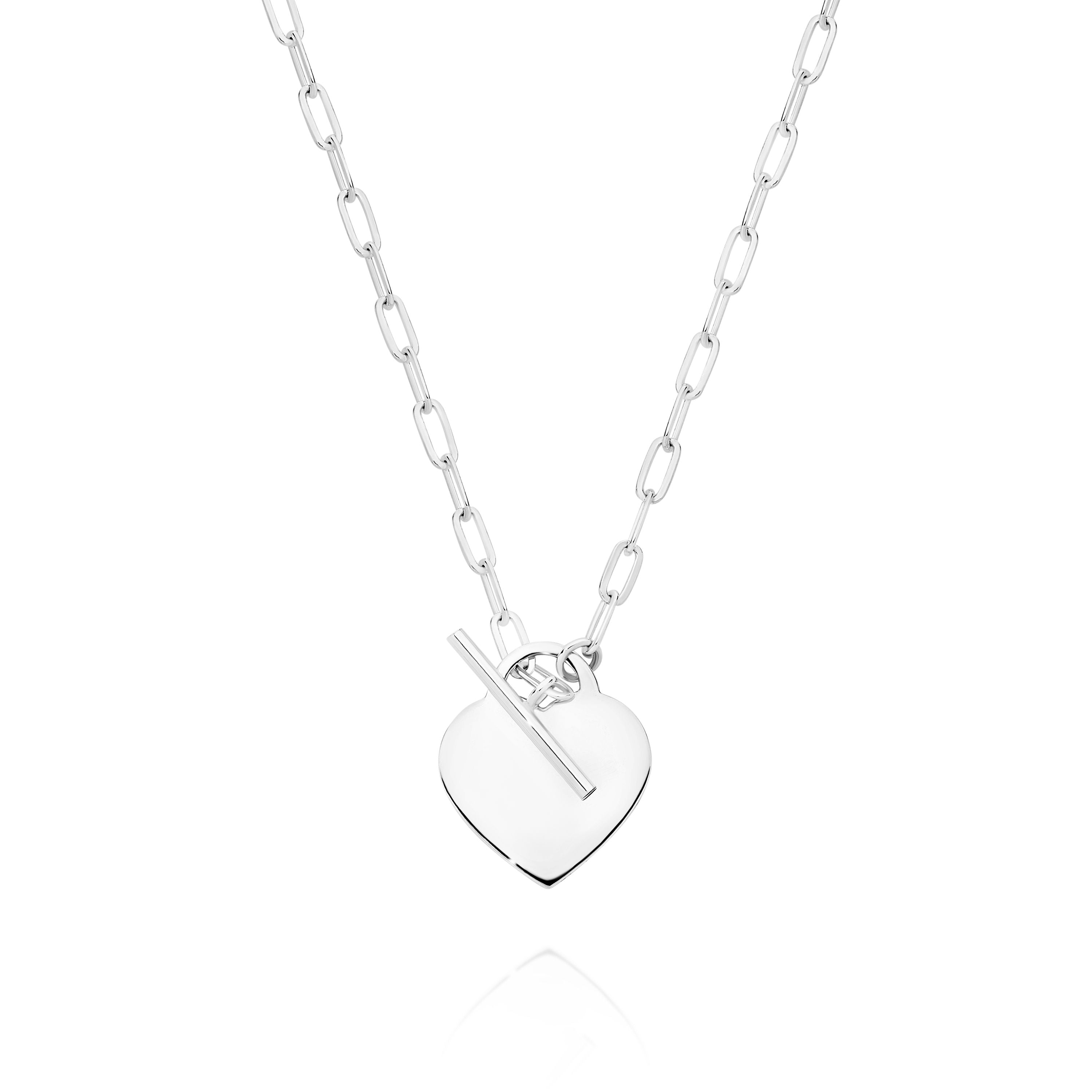 Sterling Silver T-Bar Necklet with Engravable Heart Pendant