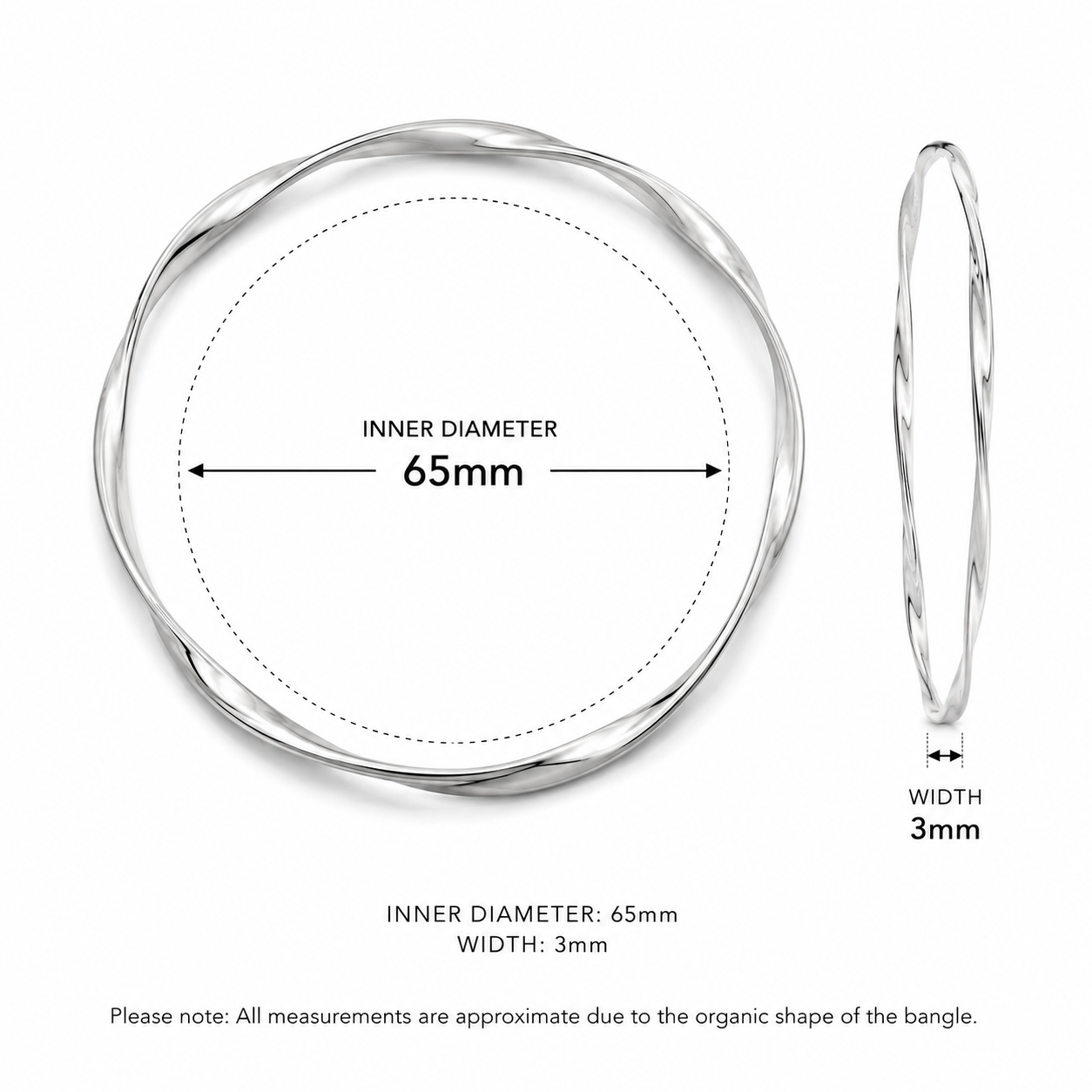 Sterling Silver Twist Bangle 65mm
