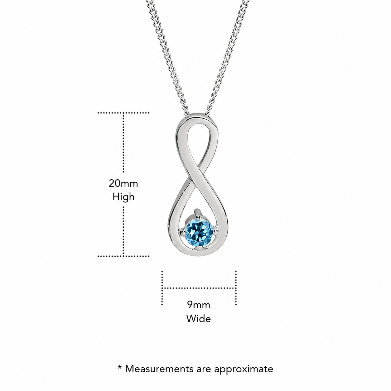 Sterling Silver blue cubic zirconia infinity pendant