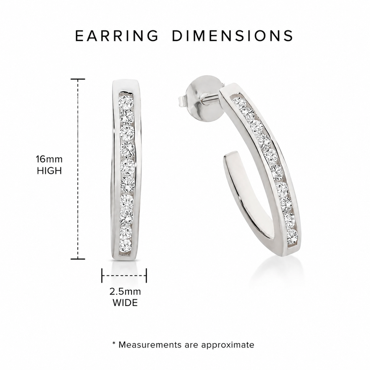 Sterling Silver channel set cubic zirconia hoop studs
