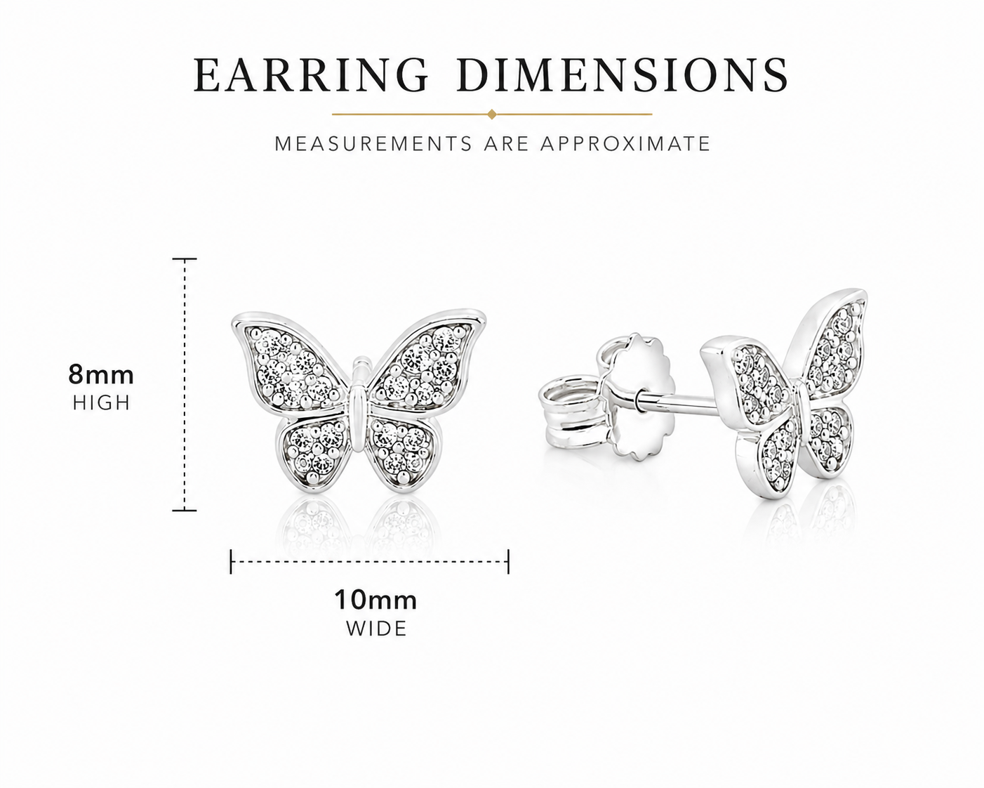Sterling Silver cubic zirconia butterfly stud earrings