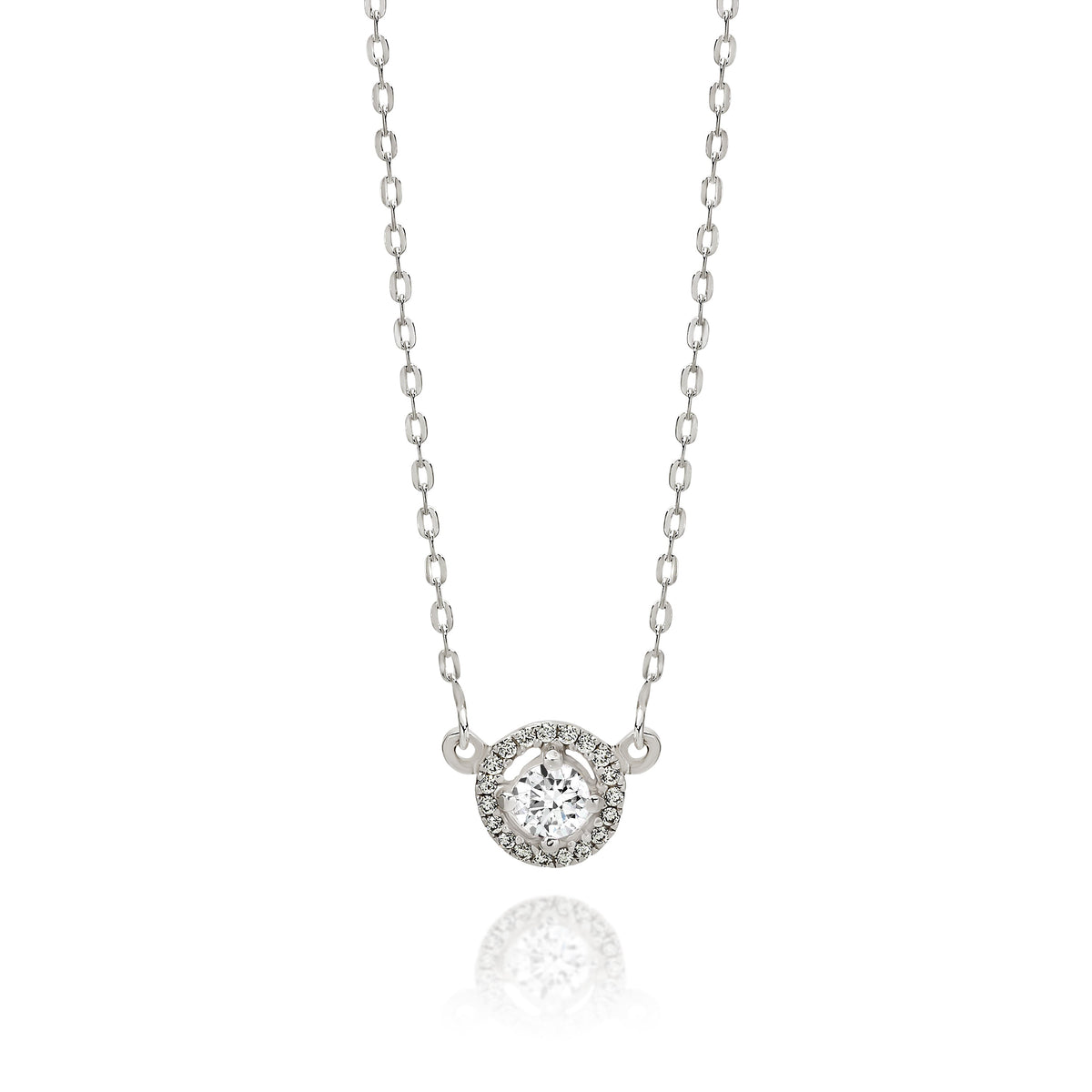 Sterling Silver cubic zirconia halo necklet