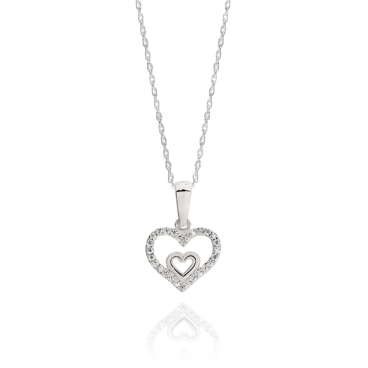 Sterling Silver cubic zirconia heart necklace 45cm