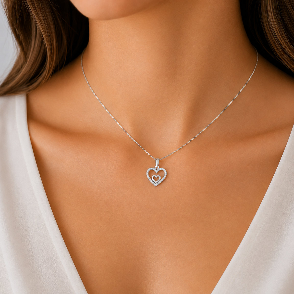 Sterling Silver cubic zirconia heart necklace 45cm