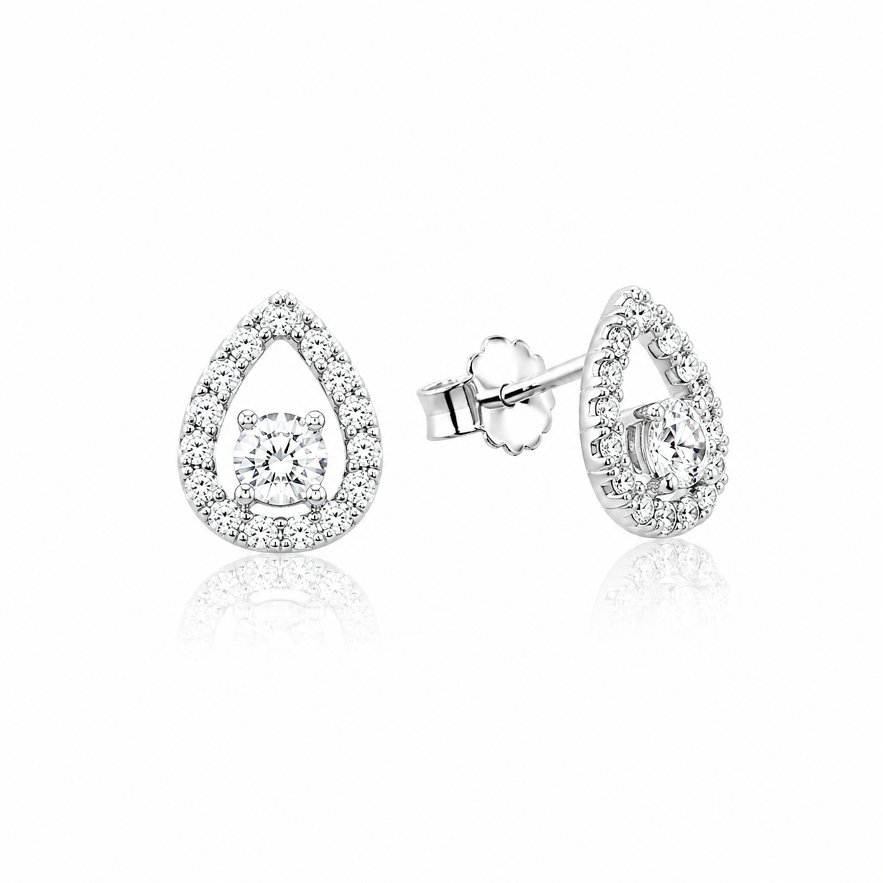 Sterling Silver cubic zirconia pear shaped stud earrings