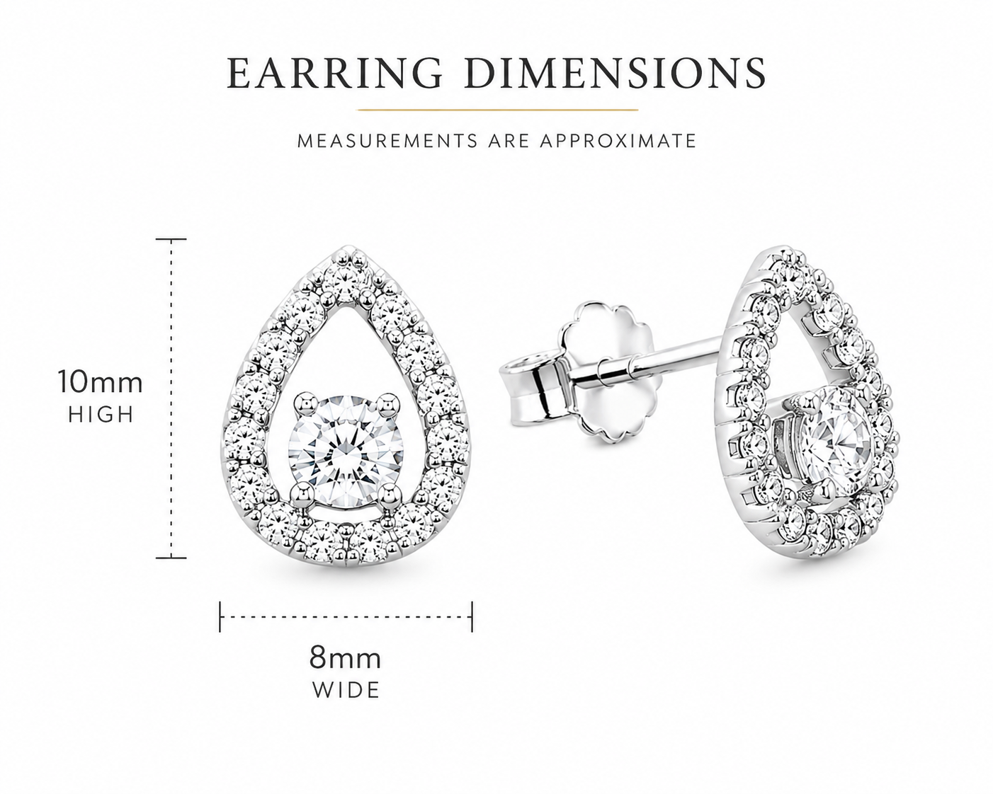 Sterling Silver cubic zirconia pear shaped stud earrings