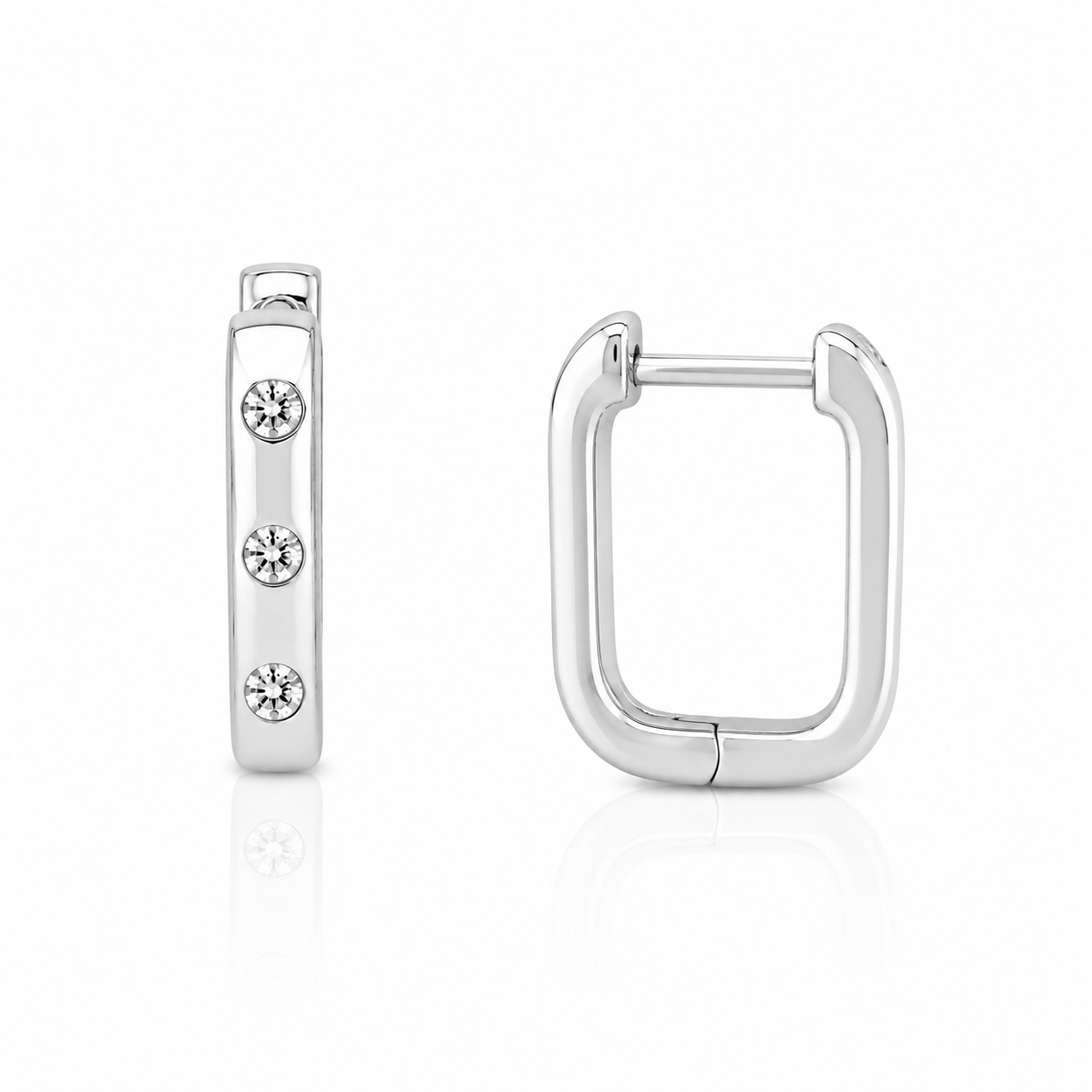 Sterling Silver cubic zirconia set huggie earrings