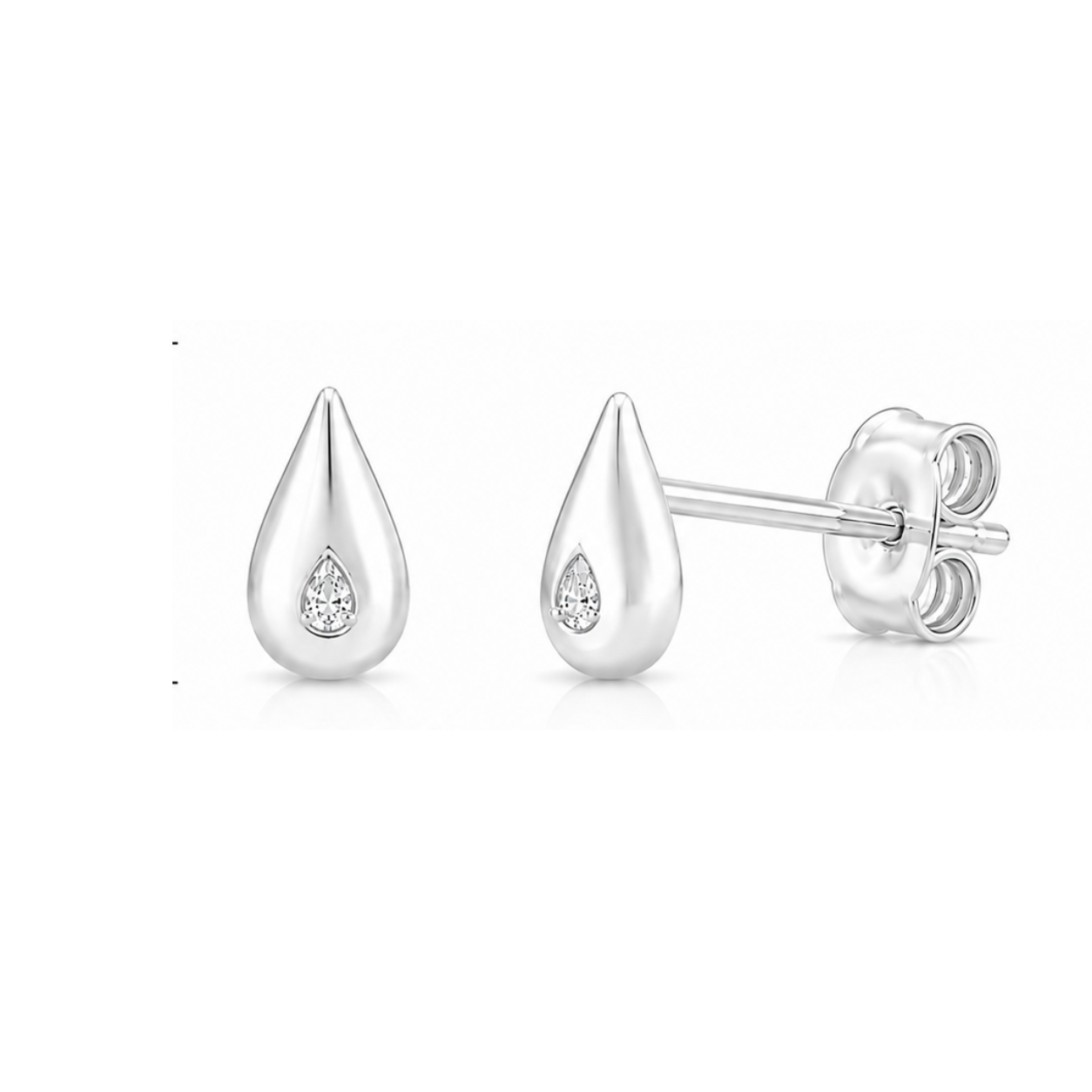 Sterling Silver cubic zirconia set teardrop stud earrings