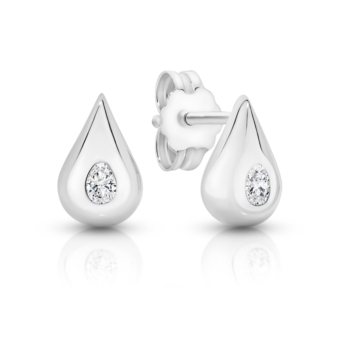 Sterling Silver cubic zirconia set teardrop stud earrings